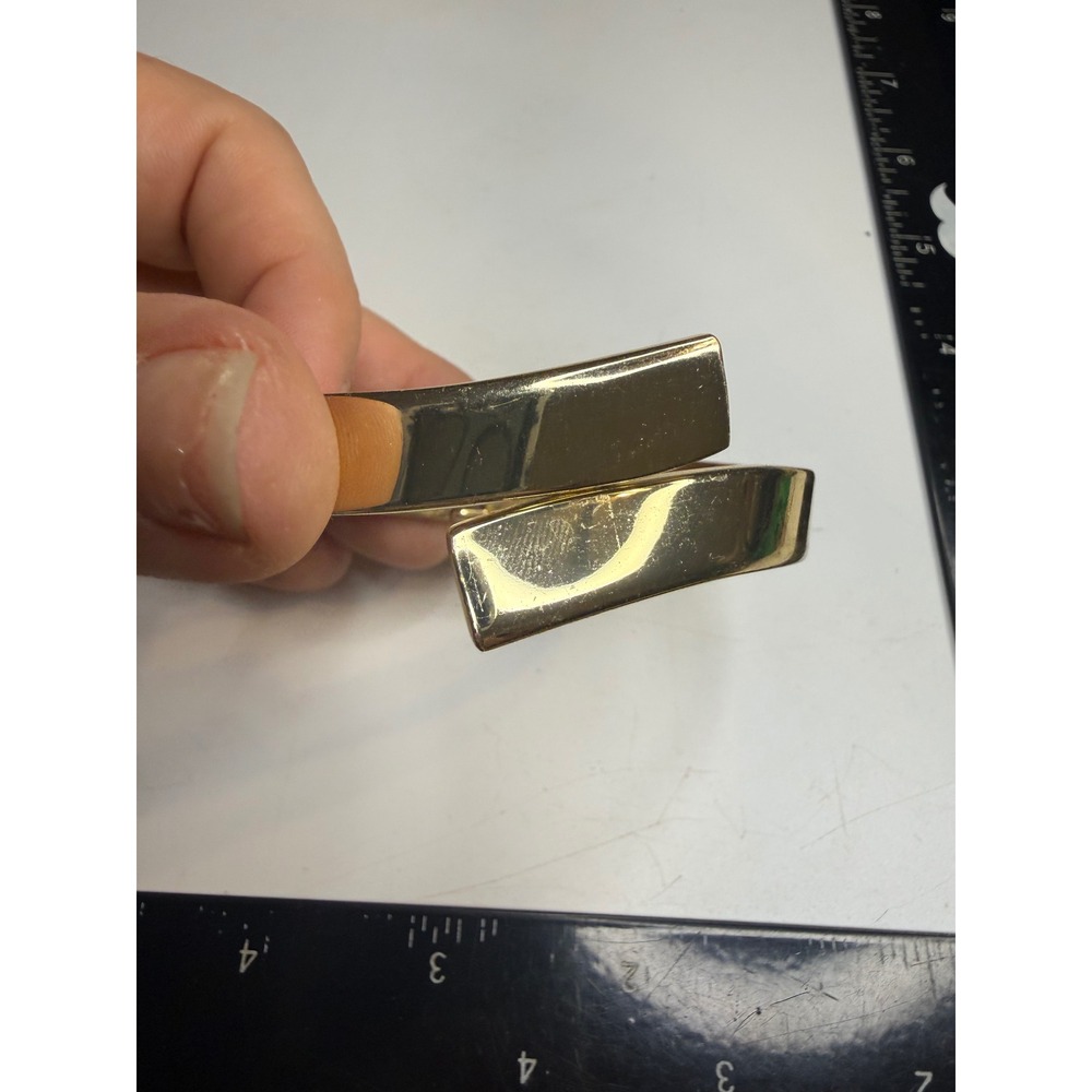 Gold Tone Bypass Hinge Bangle Bracelet Minimalist Modern Wrap Cuff